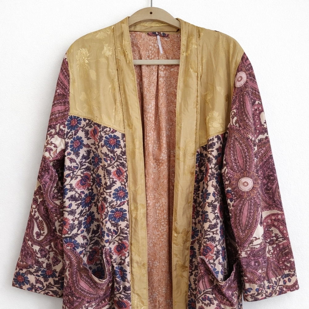 Free People Rare Maggie Floral Duster Jacket L Boho Kimono Festival Layer FP - Picture 4 of 15